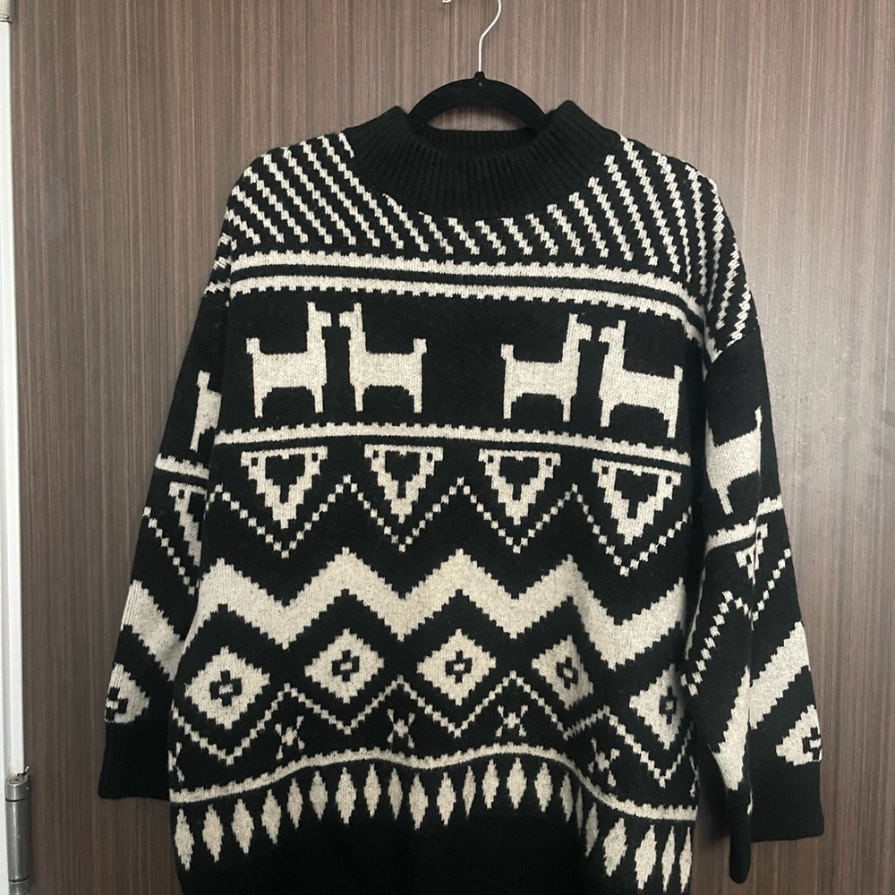 H&M Black & White Aztec Alpaca Pattern Knit Sweater